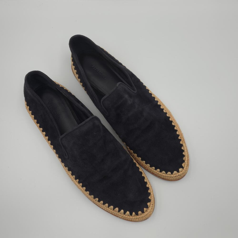 Vince Women's Jalen Suede and Raffia Espadrille Loafers in Coastal Navy Size 10